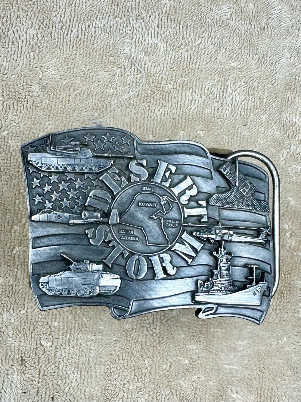 Operation Desert Storm Pewter Belt Buckle, New-Old-Stock, High Relief